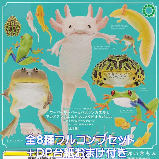 ネイチャーテクニカラー MONO PLUS ウーパールーパーとベルツノガエルとアカメアマガエルとマルメタピオカガエル マグネット＆ボールチェーン 2025 いきもん 【全8種フルコンプセット＋DP台紙おまけ付き】 NTC MONO＋ ベルツノガエル グッズ フィギュア ガチャガチャ