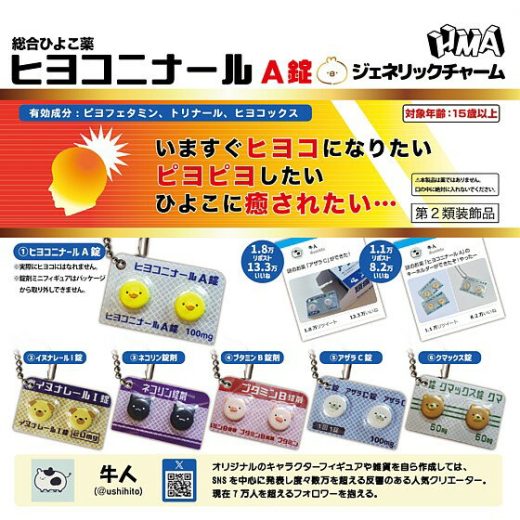 全6種フルセット (フルコンプ) 【 総合ひよこ薬 ヒヨコニナールA錠 ジェネリックチャーム 】 エイチエムエー (カプセルトイ) 【クリックポストでの発送】